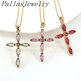 5Pcs Colorful CZ Cross Charm Pendant Necklace Hip Hop Jewelry Gift