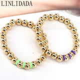 5Pcs Plated Copper Beads Bracelet Colorful Enamel Ball High Jewelry