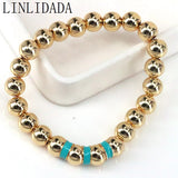 5Pcs Plated Copper Beads Bracelet Colorful Enamel Ball High Jewelry
