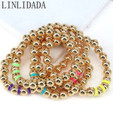 5Pcs Plated Copper Beads Bracelet Colorful Enamel Ball High Jewelry