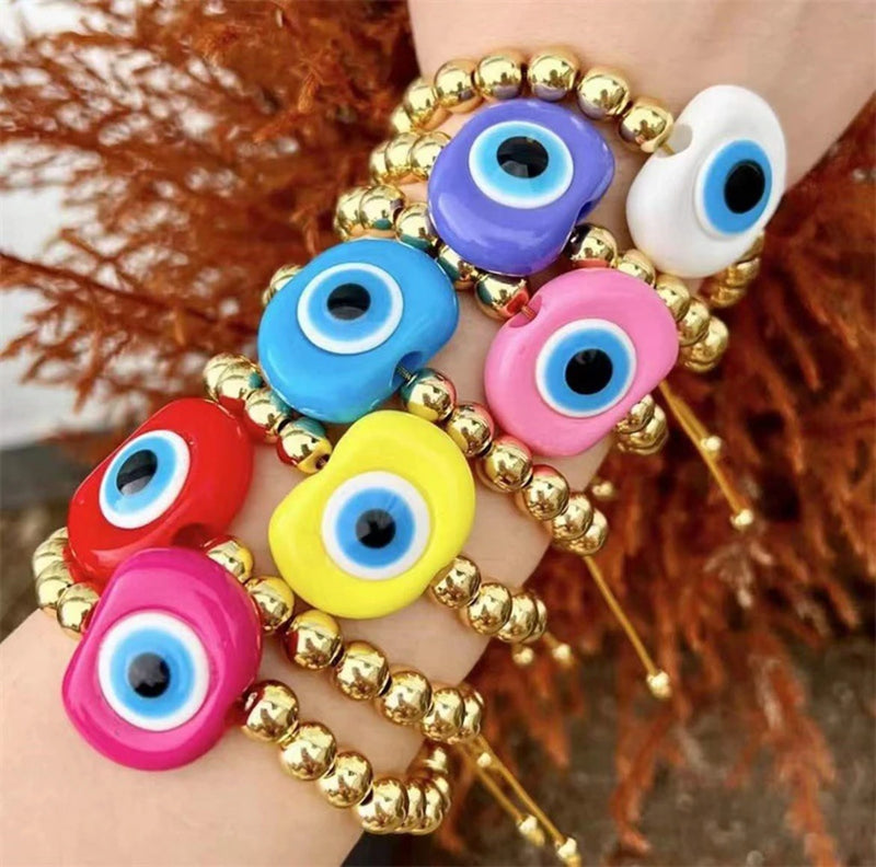 5Pcs Resin Evil Eyes Bracelets 18K Plated Bead Bracelet Women Jewelry