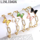 Women's Crystal Butterfly Charm Bracelet Adjustable Chain Bangle