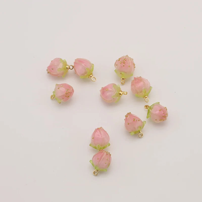 5Pcs Light Pink Resin Strawberry Charms Pendant DIY Jewelry Making