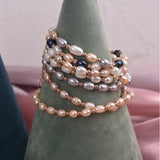 5Pcs 100% Natural Freshwater Pearl 14K Plated Copper Beads Strand Bracelets