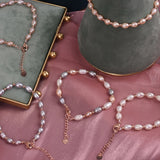 5Pcs 100% Natural Freshwater Pearl 14K Plated Copper Beads Strand Bracelets