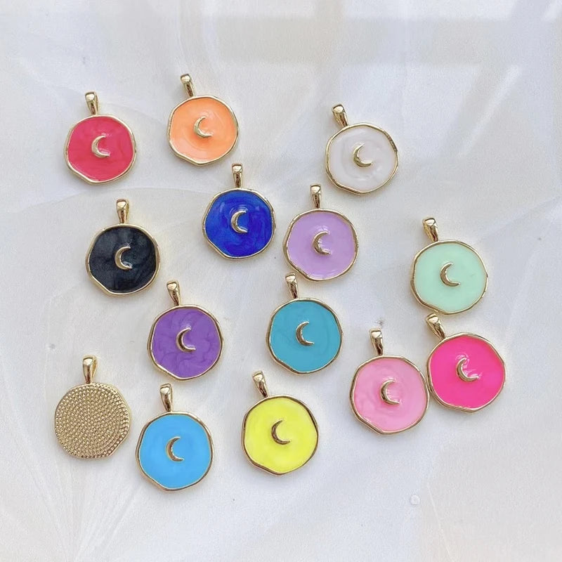 5Pcs/Lot Enamel Moon Coin Charm Pendant