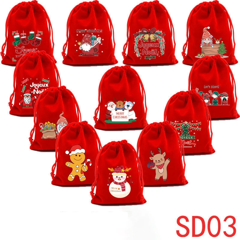 5Pcs Xmas Velvet Bags 9x12 15x20cm Drawstring Pouch Jewelry Packaging