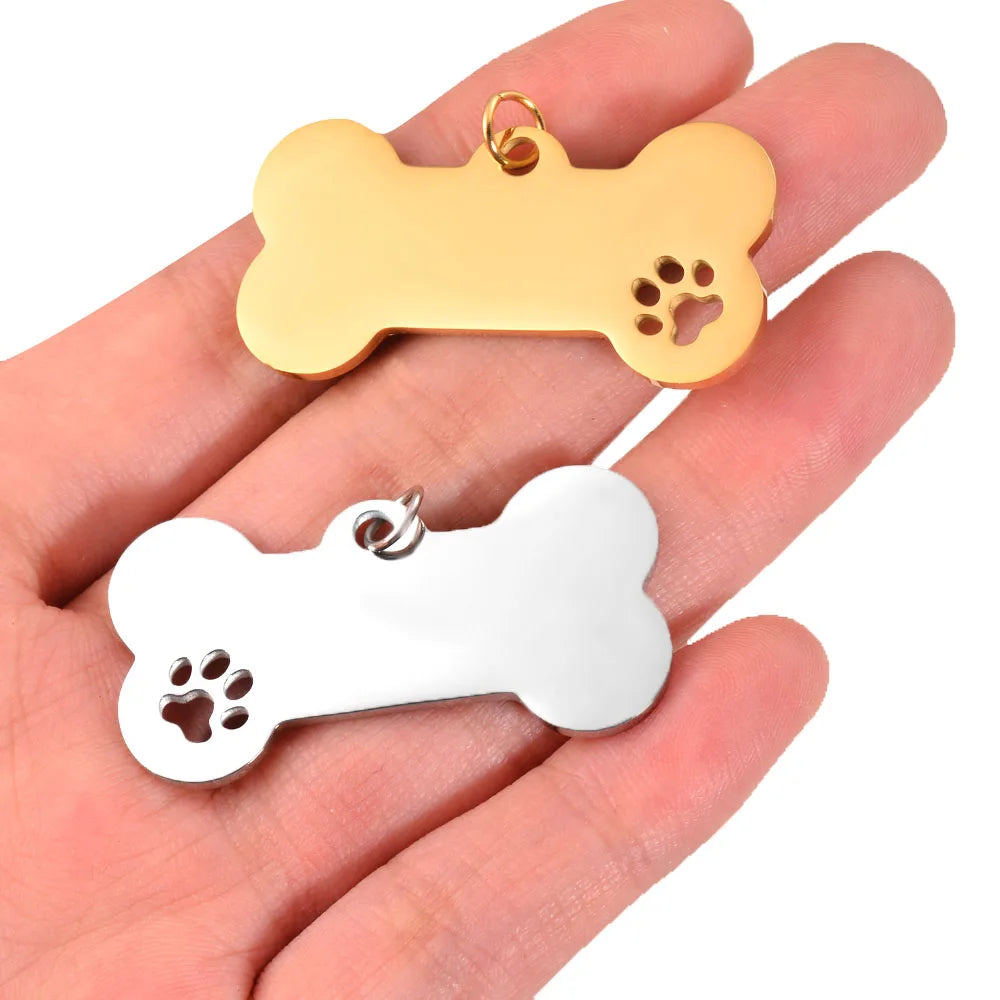 5Pcs Stainless Steel Dog Bone Pet Paw Tag Charm Accessories