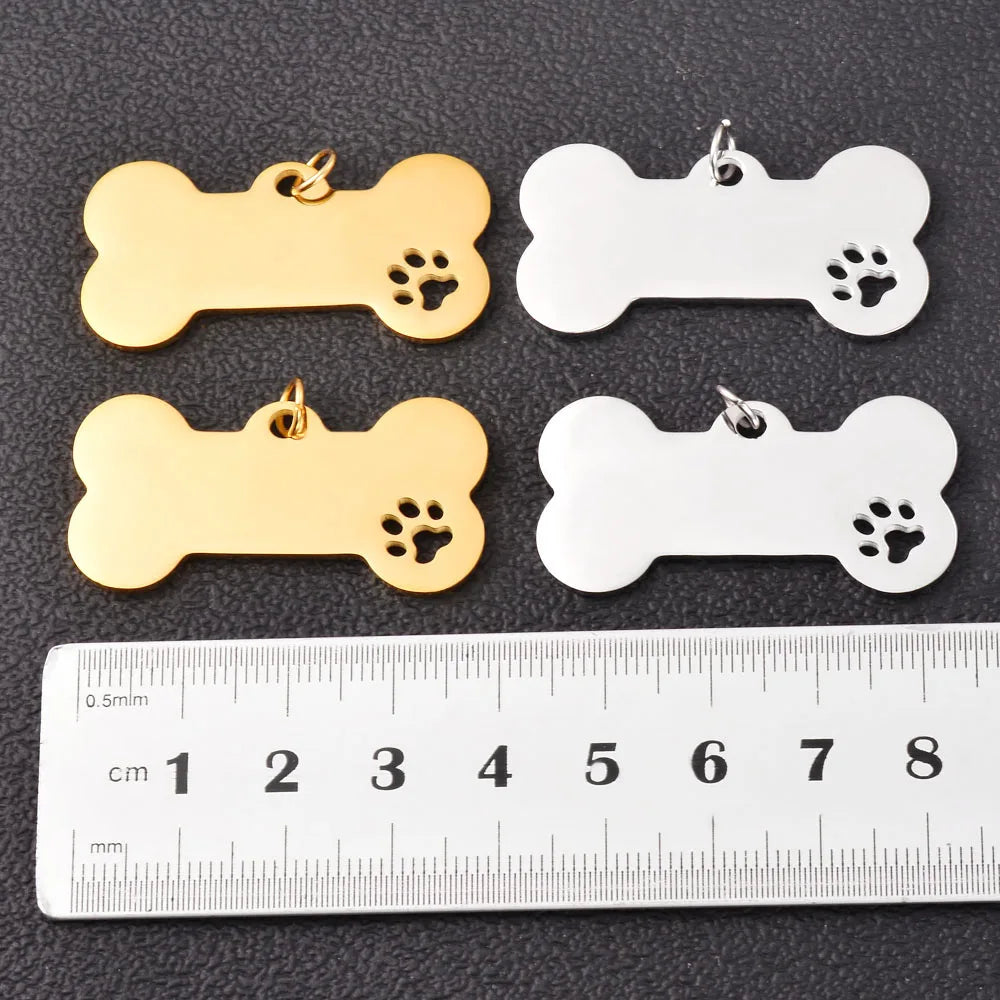 5Pcs Stainless Steel Dog Bone Pet Paw Tag Charm Accessories