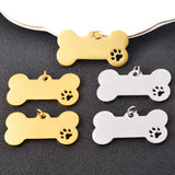 5Pcs Stainless Steel Dog Bone Pet Paw Tag Charm Accessories