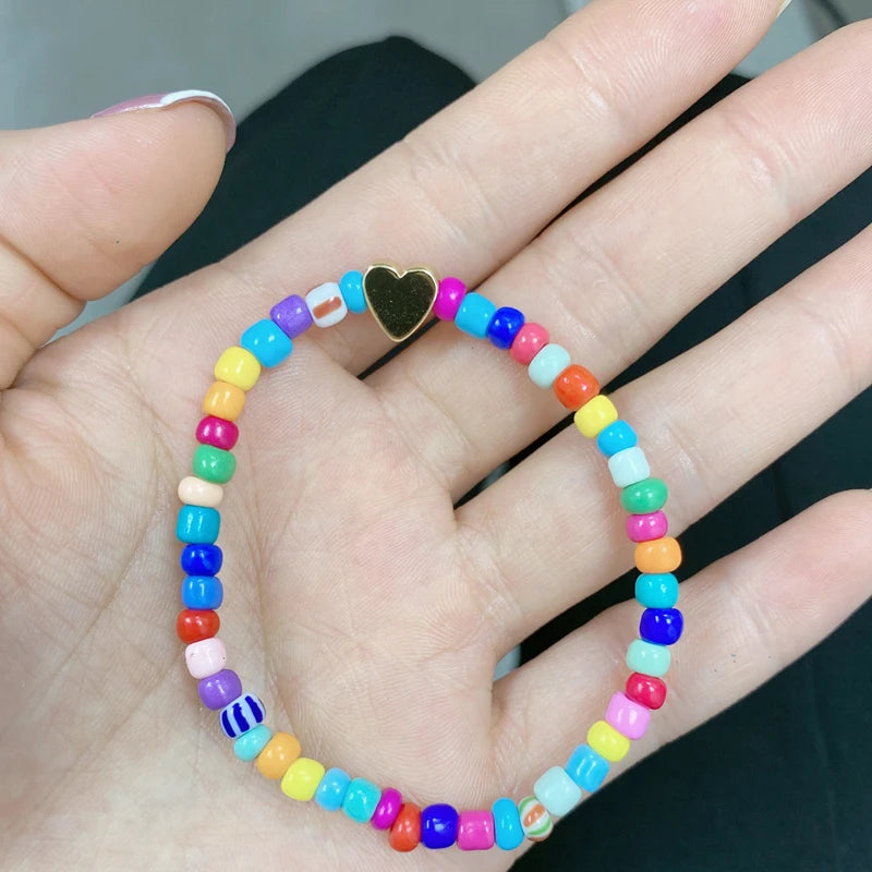 5Pcs/Lot Small Beaded Bracelets, Star Flower Heart Bangles