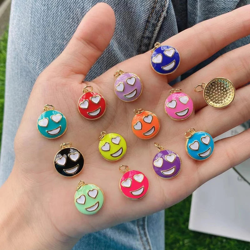 5Pcs/Lot Smile Face Enamel Pendants - Colorful and Happy