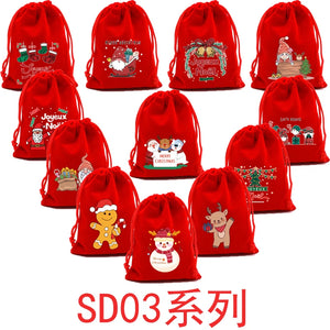 5Pcs Merry Christmas Velvet Bags Drawstring Pouch Candy Gift Bag