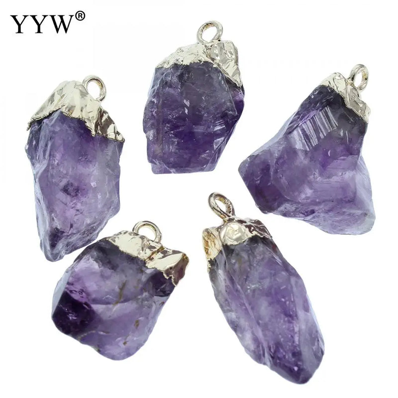 5Pcs Amethysts Pendant 15-37mm Charm Healing Crystal Necklace Finding