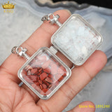 5Pcs Rose Quartz Lapis Stone Chip Square Pendant Necklace