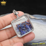 5Pcs Rose Quartz Lapis Stone Chip Square Pendant Necklace