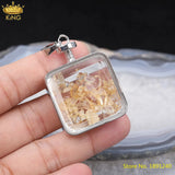5Pcs Rose Quartz Lapis Stone Chip Square Pendant Necklace