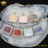 5Pcs Rose Quartz Lapis Stone Chip Square Pendant Necklace