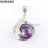 5Pcs Amethyst Pendants Round Ball Bead Dragon Claw Crystal Reiki Chakra Gift