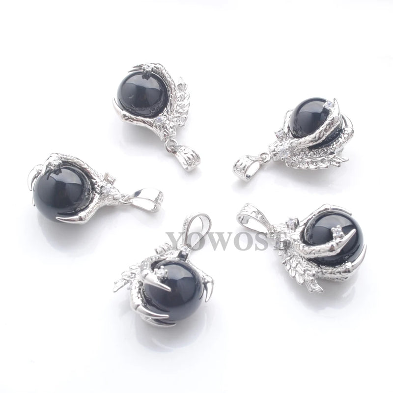 5Pcs Agate Pendants Round Ball Bead Dragon Claw Crystal Chakra Women Dangle