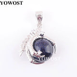 5Pcs Natural Stone Sand Pendants Round Ball Bead Dragon Claw Crystal