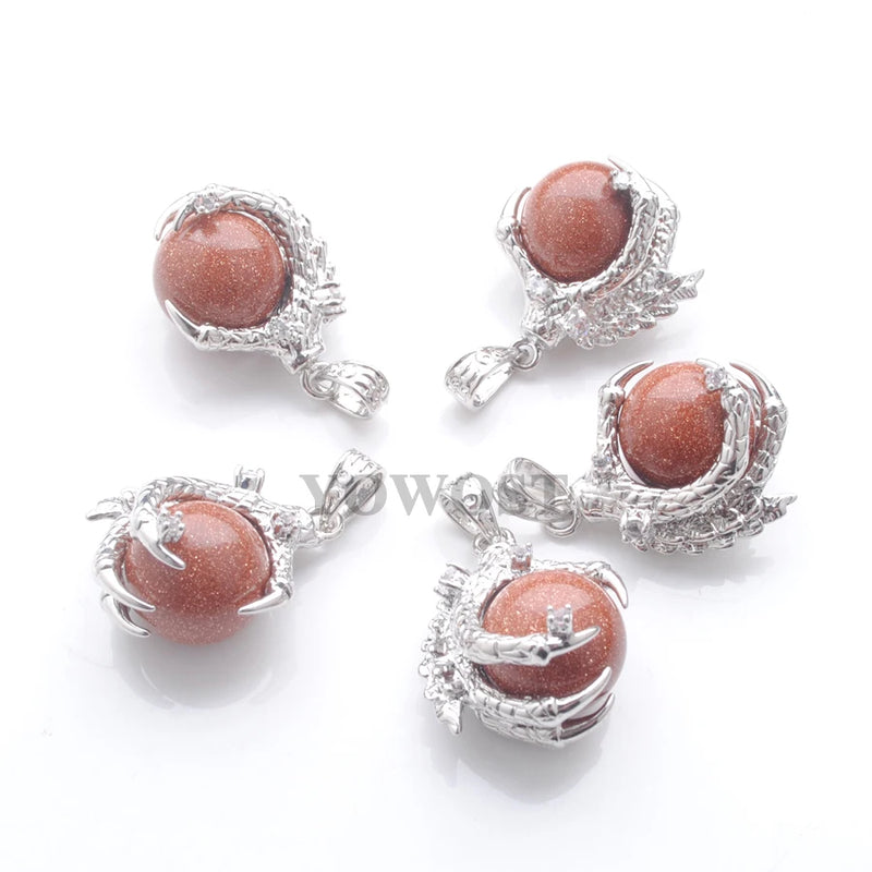 5Pcs Golden Sand Stone Dragon Claw Chakra Pendant