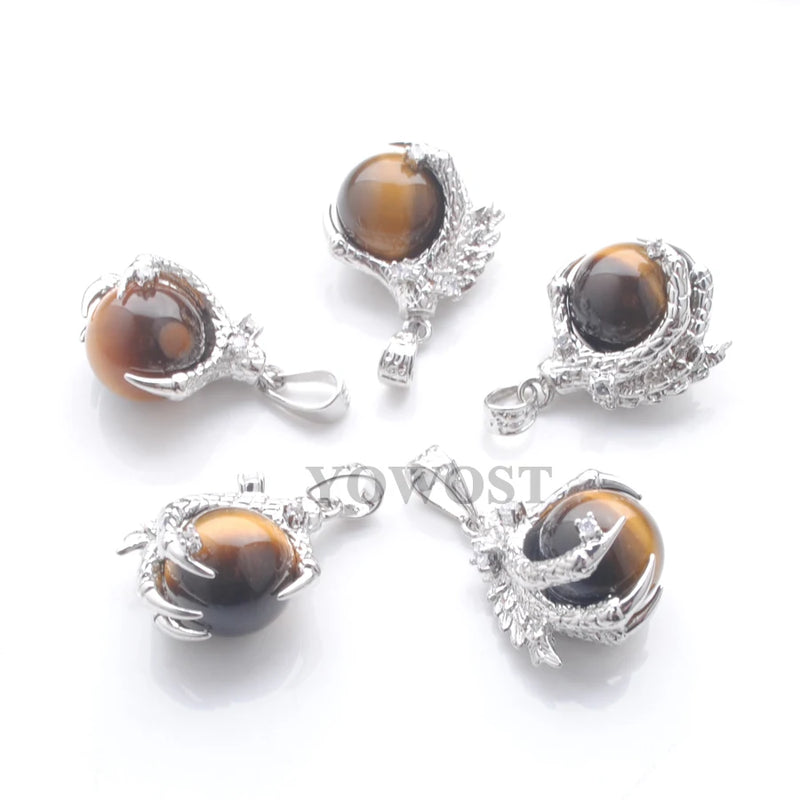 5Pcs Tigers Eye Round Ball Crystal Reiki Chakra Dangle Pendant