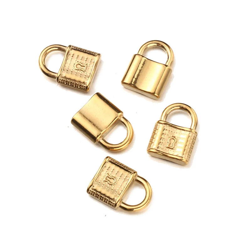 5Pcs Stainless Steel Hammered Padlock Charm Pendant DIY Lock Accessories