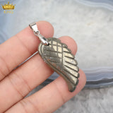 5Pcs Silver Plated Aventurine Angel Wings Pendant Charms