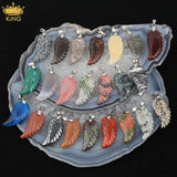 5Pcs Silver Plated Aventurine Angel Wings Pendant Charms