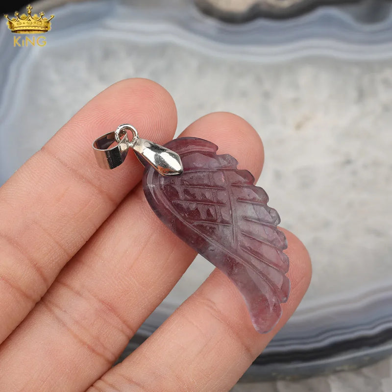 5Pcs Silvery Howlite Roses Quartz Angel Wings Pendant Charms DIY Necklace
