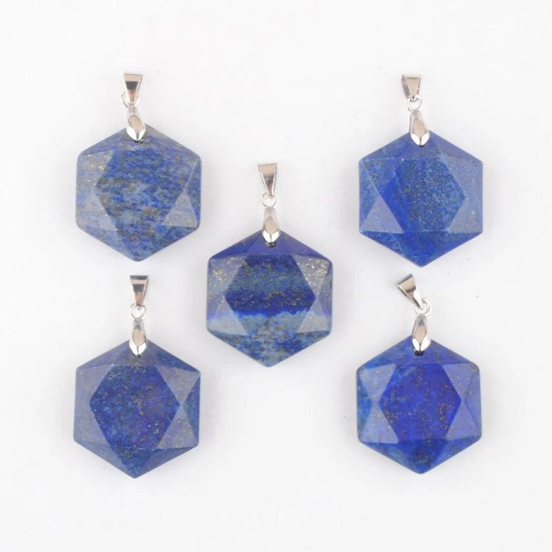 5Pcs Reiki Lapis Lazuli Stone Pendant Polygon Shape Pendulum
