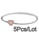 5Pcs Silver Chain Charm Bracelets 17/19/21cm Bangles Women Men Pulseras Gift