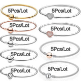 5Pcs Silver Chain Charm Bracelets 17/19/21cm Bangles Women Men Pulseras Gift