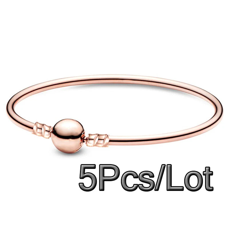 5Pcs Silver Chain Charm Bracelets 17/19/21cm Bangles Women Men Pulseras Gift