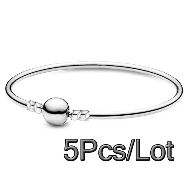 5Pcs Silver Chain Charm Bracelets 17/19/21cm Bangles Women Men Pulseras Gift