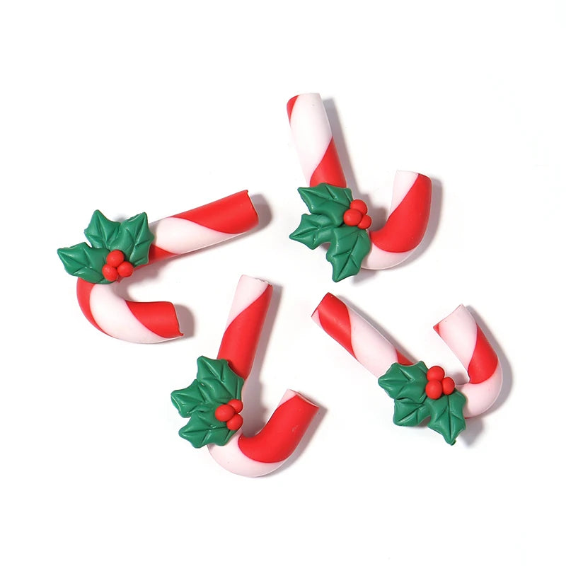 5Pcs Soft Pottery Christmas Charm Clay Snowman Christmas Tree Pendant