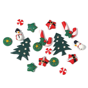 5Pcs Soft Pottery Christmas Charm Clay Snowman Christmas Tree Pendant