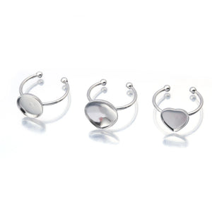 5Pcs/Lot Stainless Steel Adjustable Cabochons Rings Base Bezel Settings