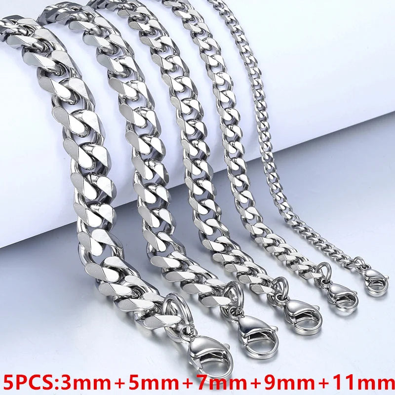 5Pcs/Lot Stainless Steel Bracelet Basic Punk Cuban Link Chain Jewelry