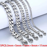 5Pcs/Lot Stainless Steel Bracelet Basic Punk Cuban Link Chain Jewelry