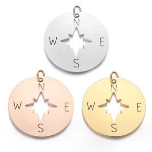 5Pcs Stainless Steel Compass Pendant Necklace DIY Jewelry Charms