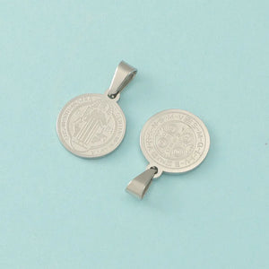 Stainless Steel Cross Round Disc Charm Necklace Pendant DIY Gift