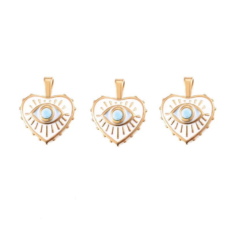 5Pcs Stainless Steel Evil Eyes Enamel Charms Pendant DIY Jewelry Making