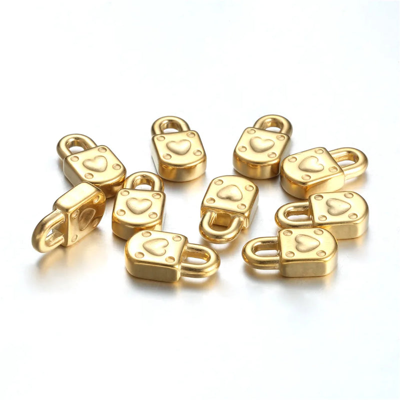 5Pcs Stainless Steel Heart Rivet Padlock Pendant for Jewelry DIY