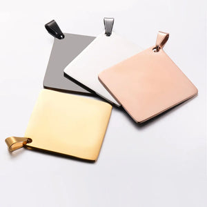 5Pcs Stainless Steel High Square Charm Pendants Necklace Blank Dog Tags