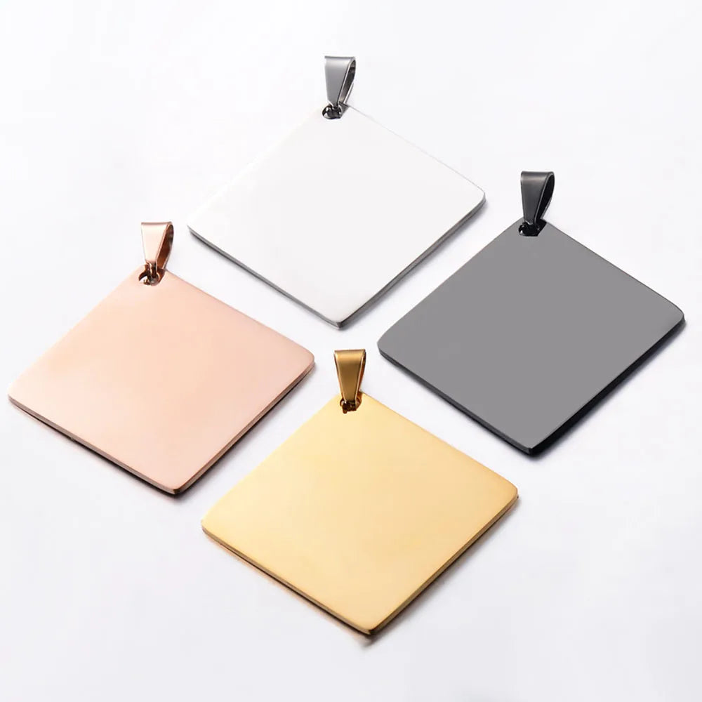5Pcs Stainless Steel High Square Charm Pendants Necklace Blank Dog Tags