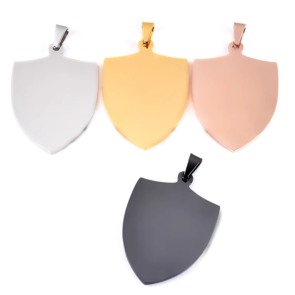 5Pcs Stainless Steel Shield Dog Tags Military Pendant Necklace Findings