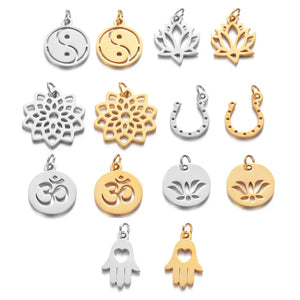 5Pcs Stainless Steel Sun Flower OM TaiChi Charms Pendant DIY Necklace Bracelet