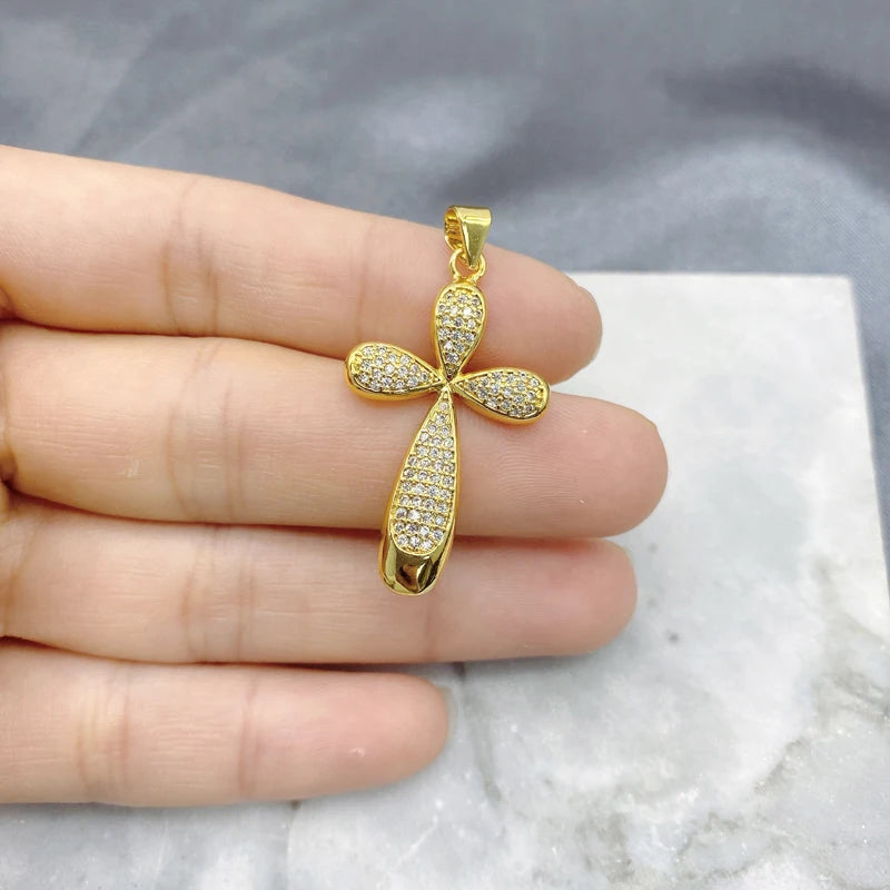 5Pcs Charming CZ Plated Cross Pendants